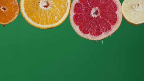 con trozos redondos de diferentes cítricos goteando jugo.