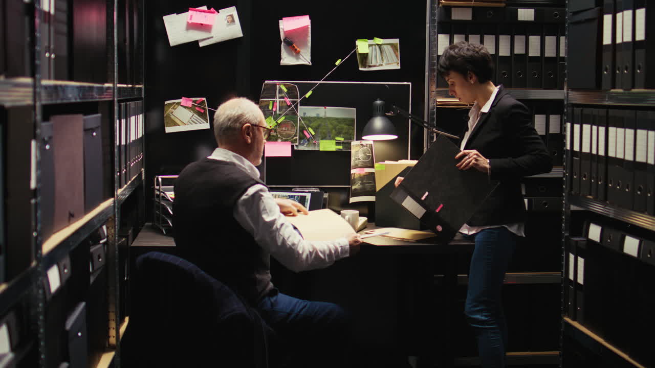 People working in a detective office