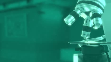 4k 60fps blue colored science background concept - electronic microscope works automatically on teal bokeh background, uhd 3d animation
