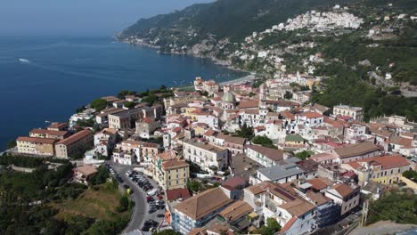 vietri sul mare, amalfi coast, italy from above filmed by drone in 4k