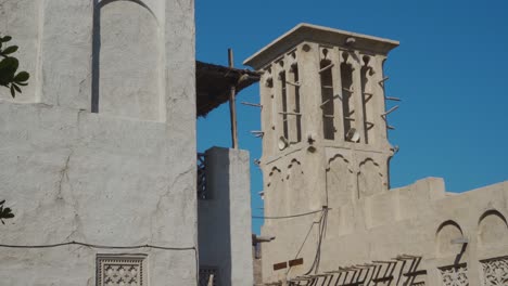 View-Of-The-Al-Fahidi-Historical-District-in-Dubai-During-Sunny-Day---Beautiful-Tourist-Destination---Wide-Shot