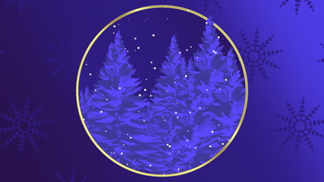 Fall-snow-and-forest-in-night-on-snowflakes-pattern