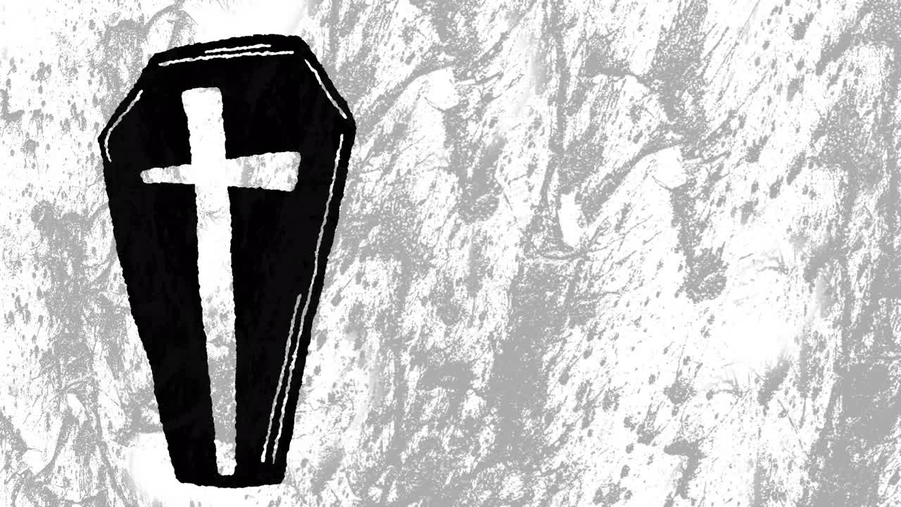 animación del ataúd de halloween sobre un fondo gris en movimiento