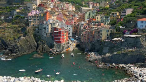 Aerial-4K-footage-of-Riomaggiore,-Cinque-Terre-in-Italy