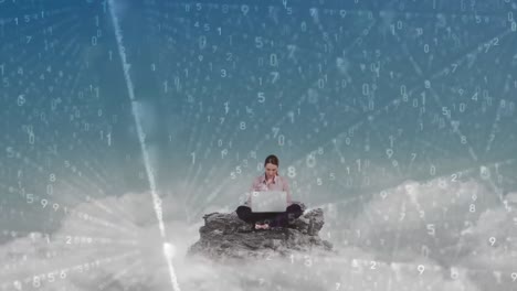 female sitting cross-legged on mountain