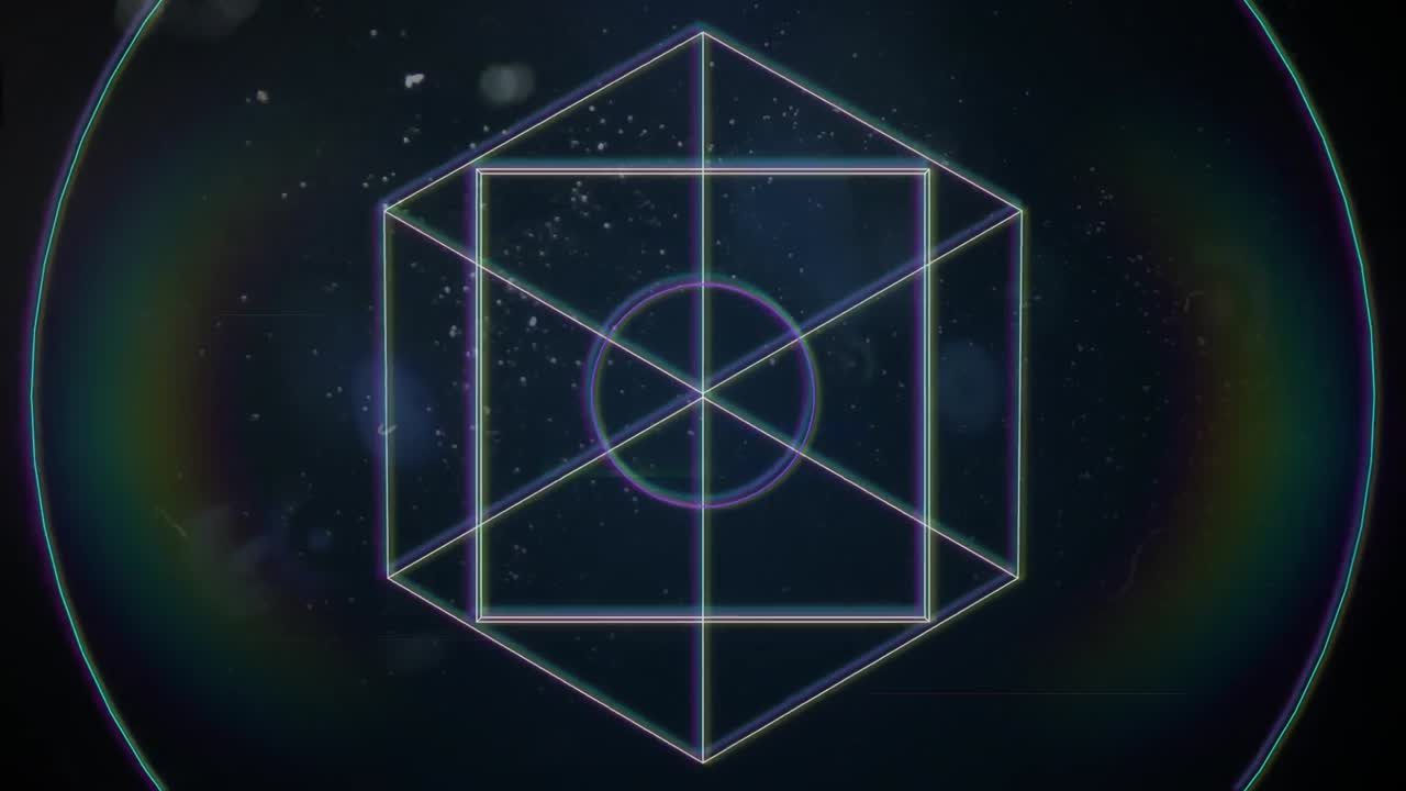 animación de contornos de cubos blancos que giran en un círculo