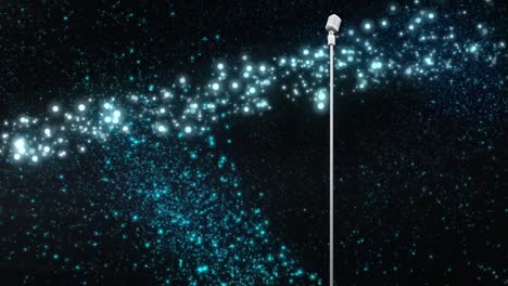 animation of retro silver microphone with shooting star on black background