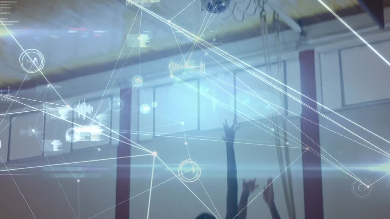 체육관에서 다양한 농구 선수 그룹을 통한 연결 네트워크의 활성화