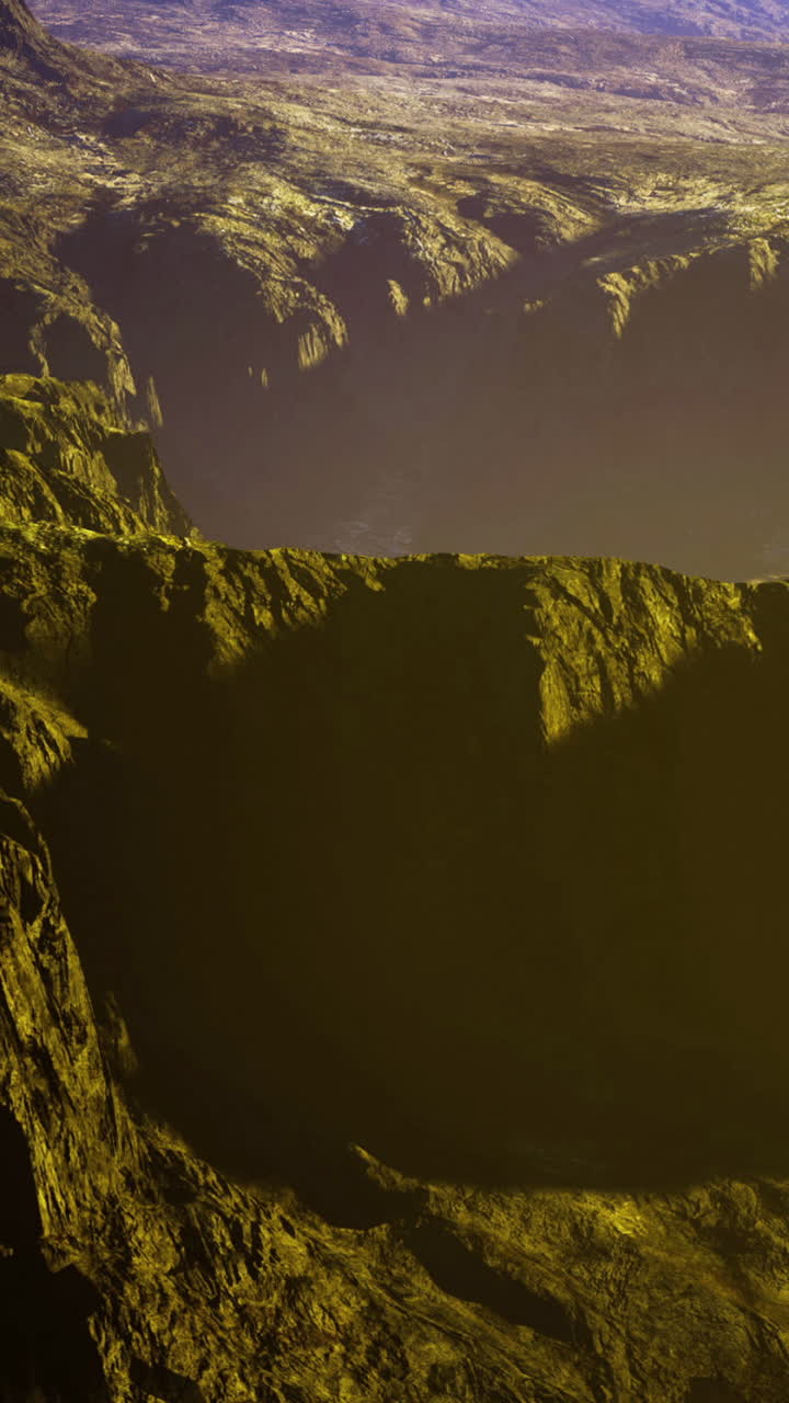 Dramatic landscape with rugged cliffs and deep valleys in a surreal environment