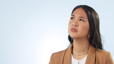 Thinking,-doubt-and-young-woman-in-studio