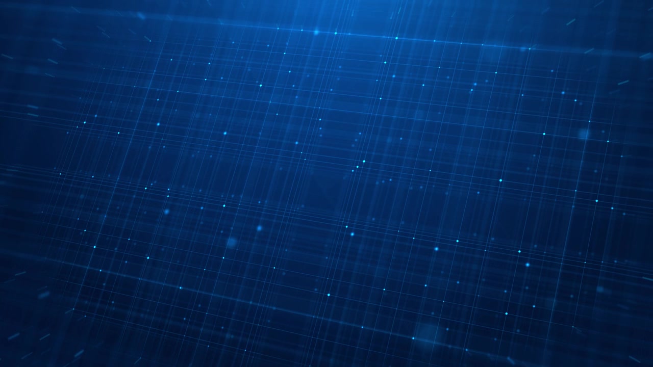Immagine visiva astratta di una griglia di dati blu con linee a strati, punti nodo luminosi e profonda prospettiva tecnologica
