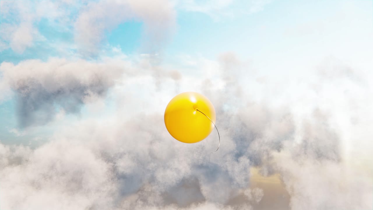 Beyaz Bulutlu Mavi Gökyüzünde Sakince Süzülen Sarı Balon