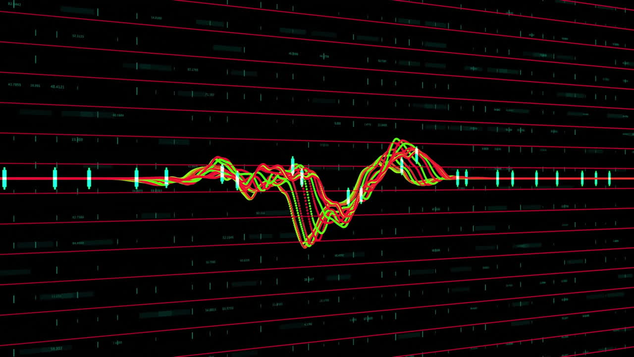 Animation of data processing and diagram on black background