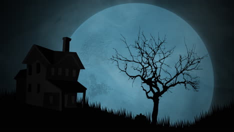 Halloween-Hintergrundanimation-Mit-Haus-Und-Mond