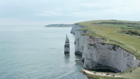 drone shot over white chalk cliffs in the south of england