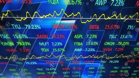 animación del procesamiento de datos del mercado de valores sobre formas cuadradas contra un fondo azul