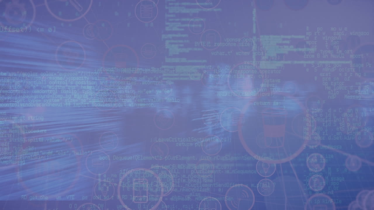 Animation of data processing and icons with network of connections