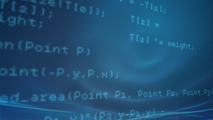 Animation of data processing over blue background