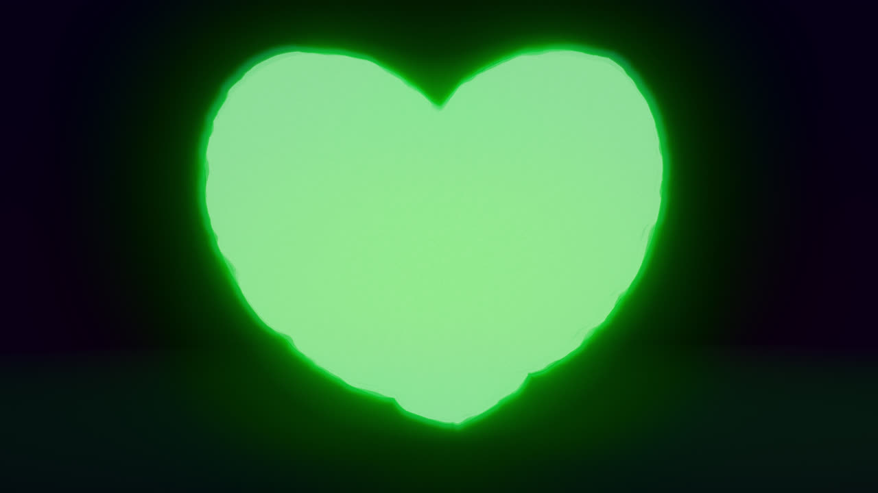 Green energy heart shapes on a dark background