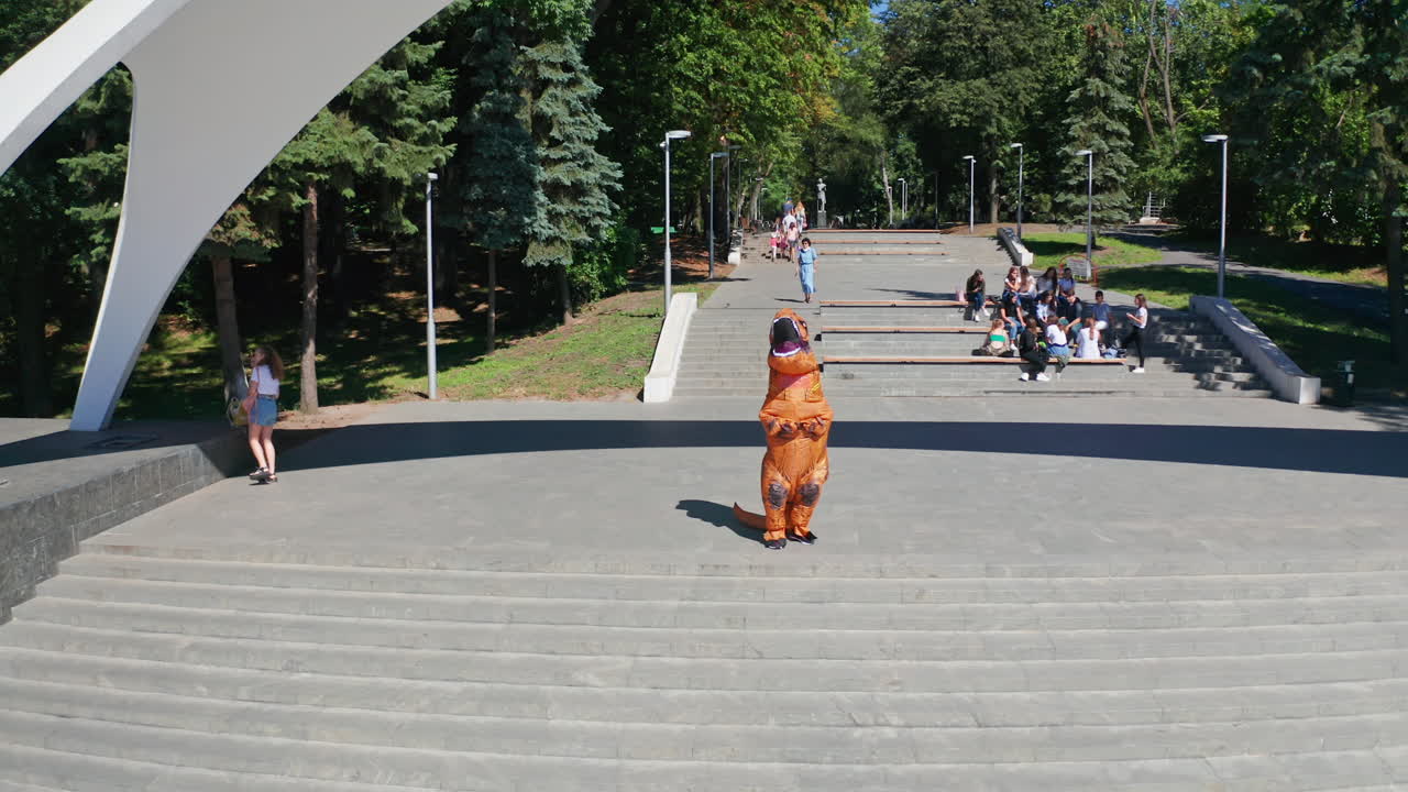 Dinosaur Costume in a City Park