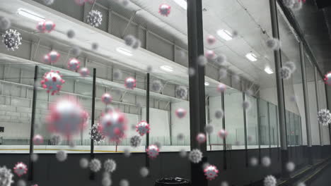 células de covid-19 contra el campo de hockey sobre hielo vacío