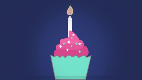 animation of cupcake with candle on blue background