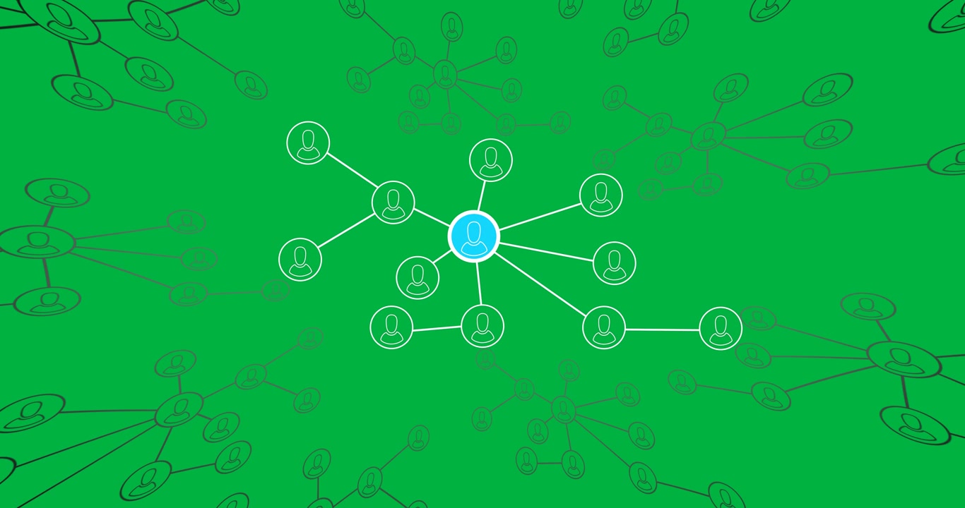 Animazione di struttura di social network con icone di persone su sfondo trasparente