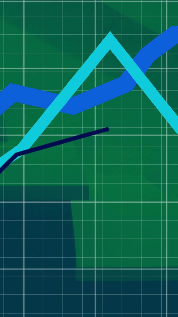 Animation of line graphs representing growth on grid pattern over abstract background