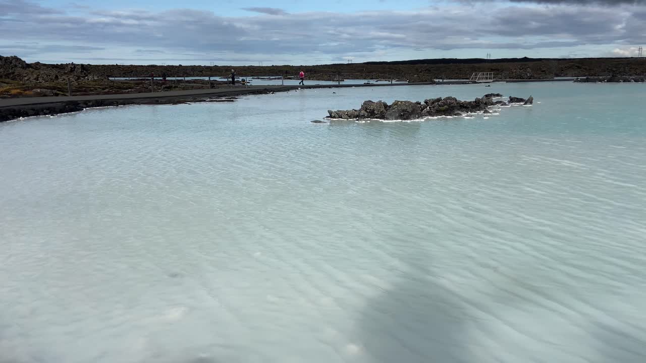 Blue turquoise thermal groundwater in Blue Lagoon of Iceland