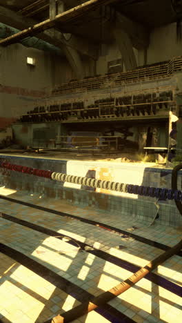 abandoned swimming pool, sunlit ruin