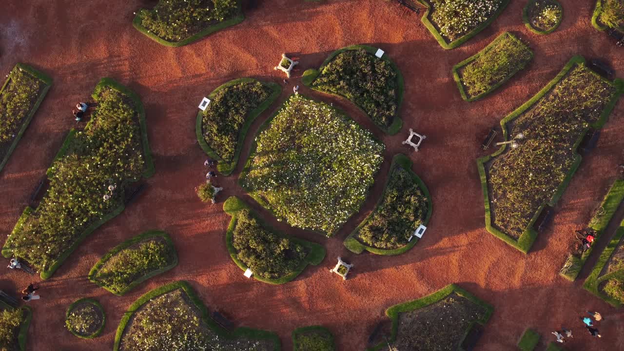 vista aérea giratoria de arriba hacia abajo del parque rosedal de palermo