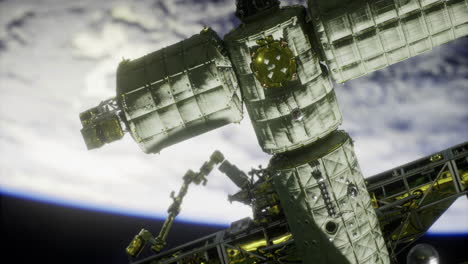 exploration of space with a close view of a space station orbiting earth