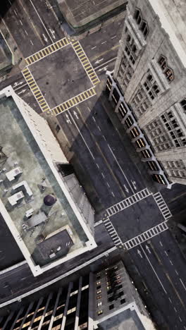 aerial view of city intersection and buildings