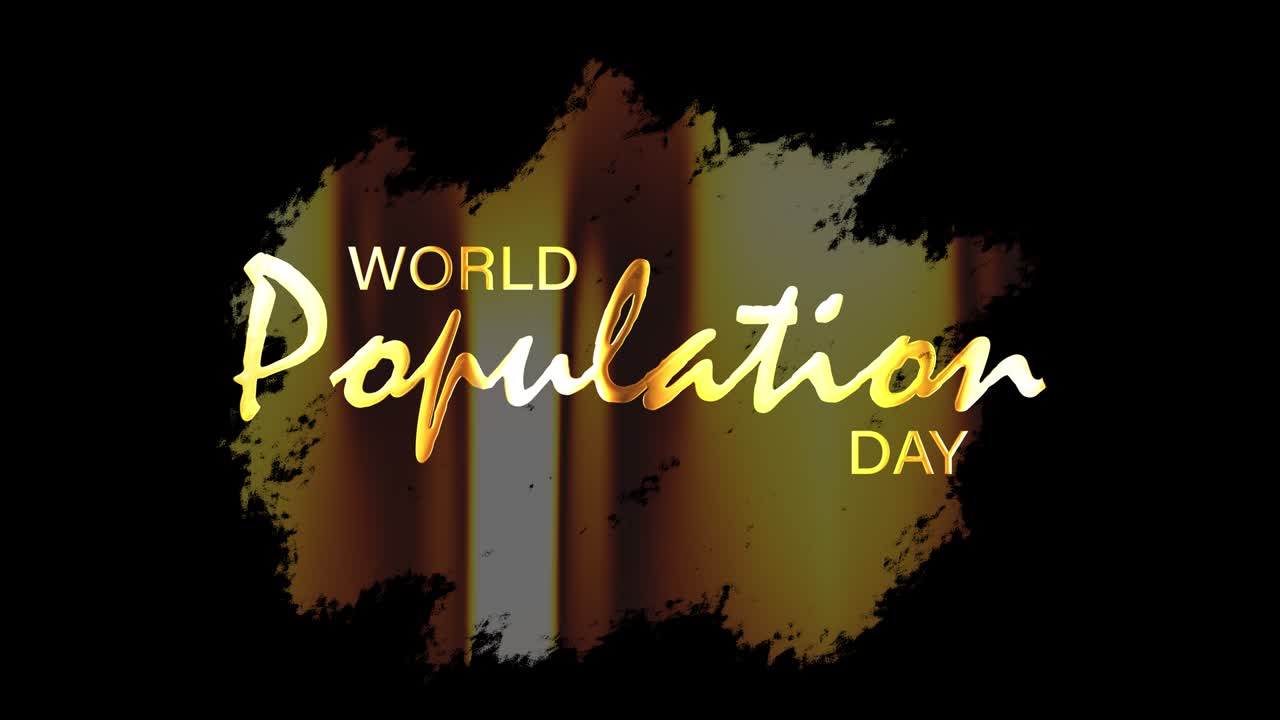 세계인구의 날 골든 배지와 골드 라이트 샤인 애니메이션, 4k 3d 원활한 루프, 세계인민의 날 단독 단어, 타임 알파 채널, 프로스 444, 라이트 모션 효과 요소