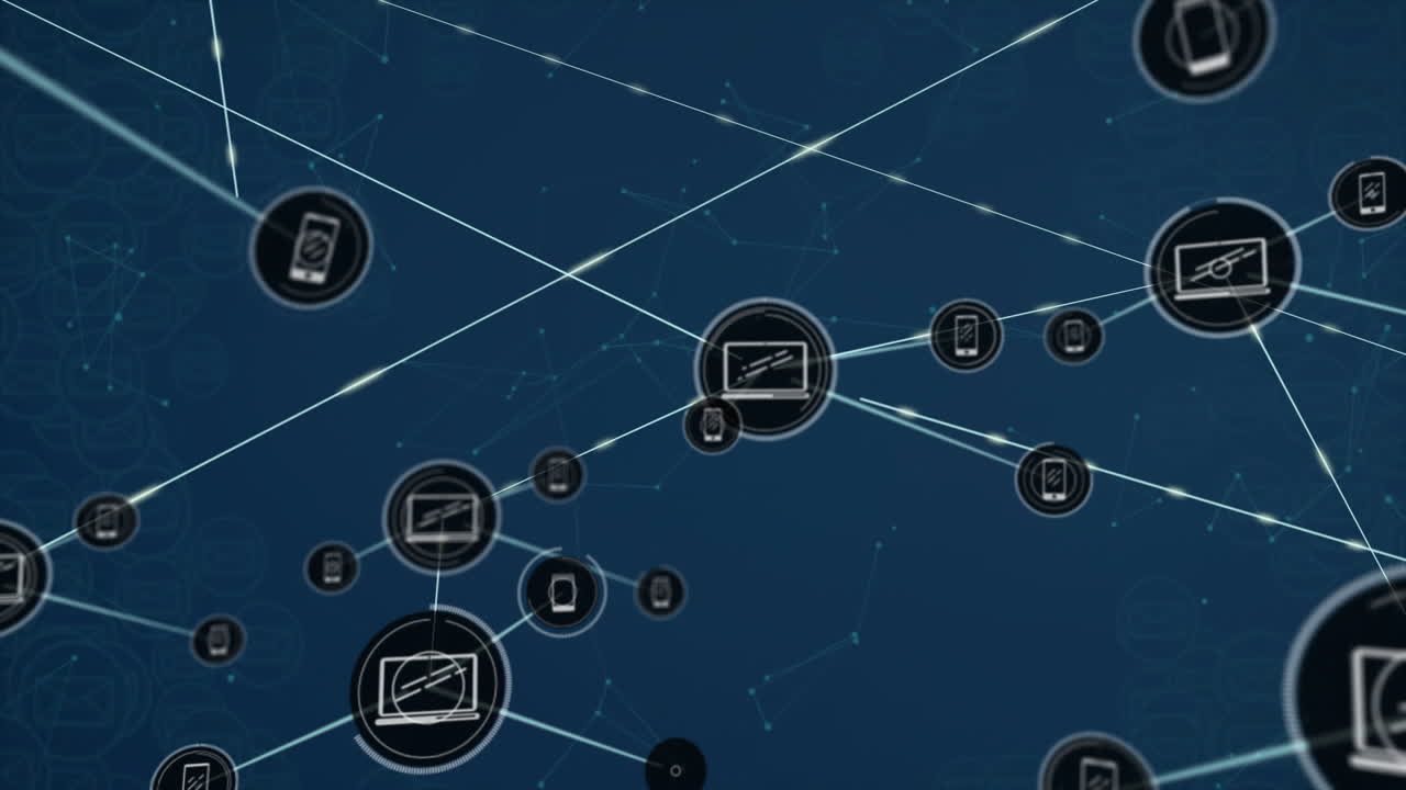 animación de la red de conexiones con iconos sobre formas