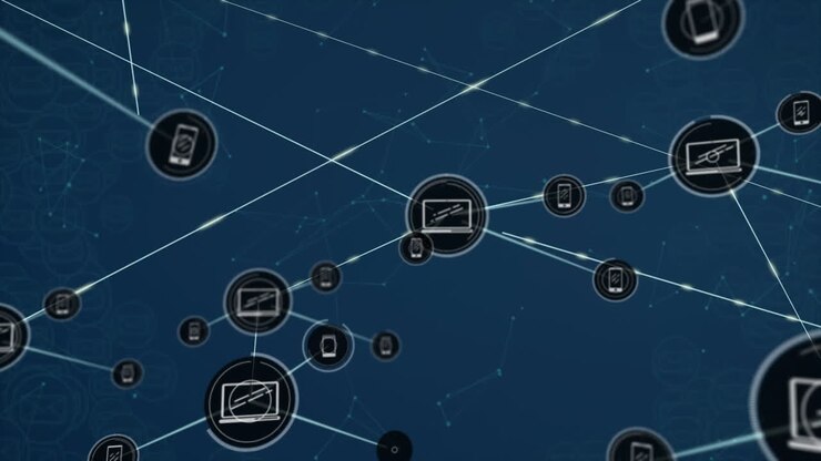 Animation of network of connections with icons over shapes