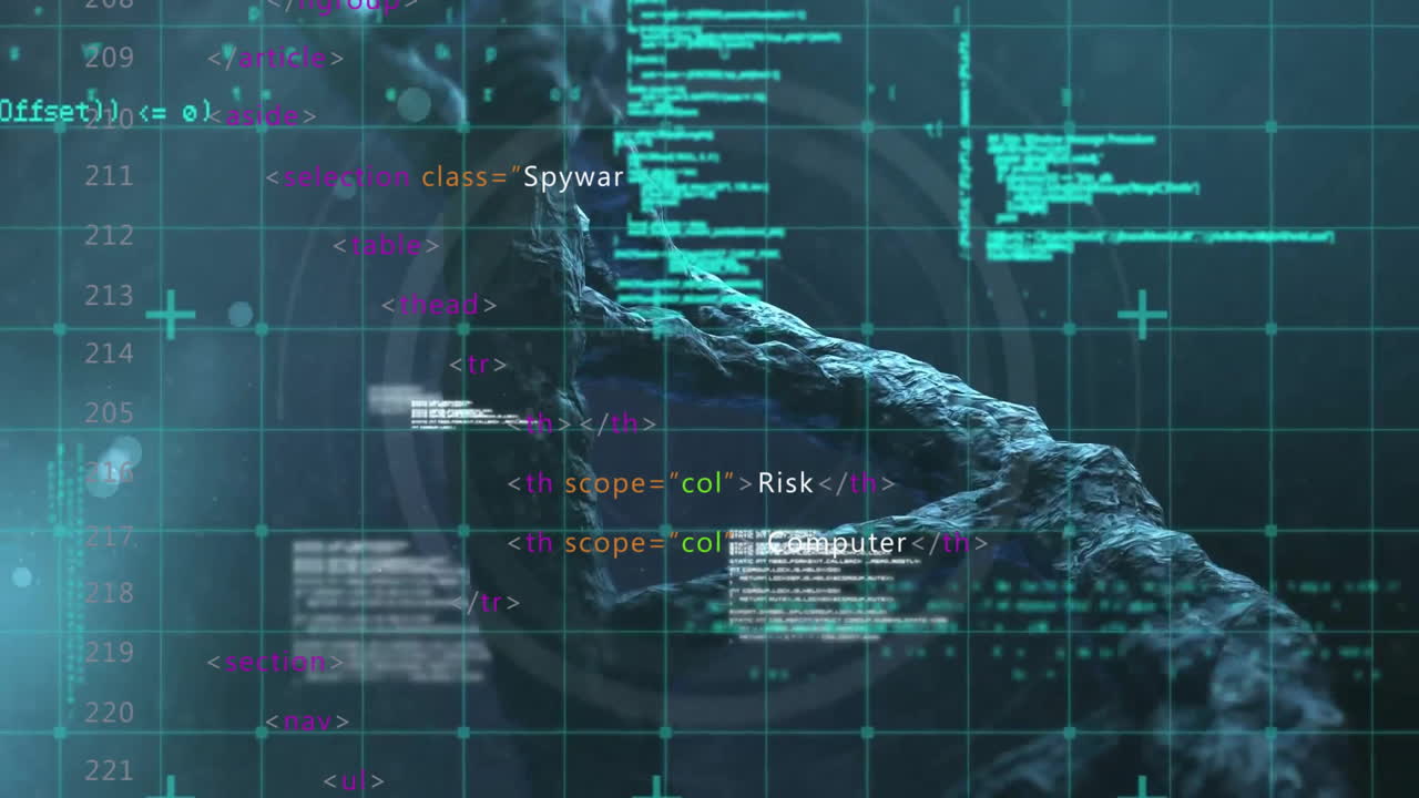 Animation of data processing over dna strand on black background