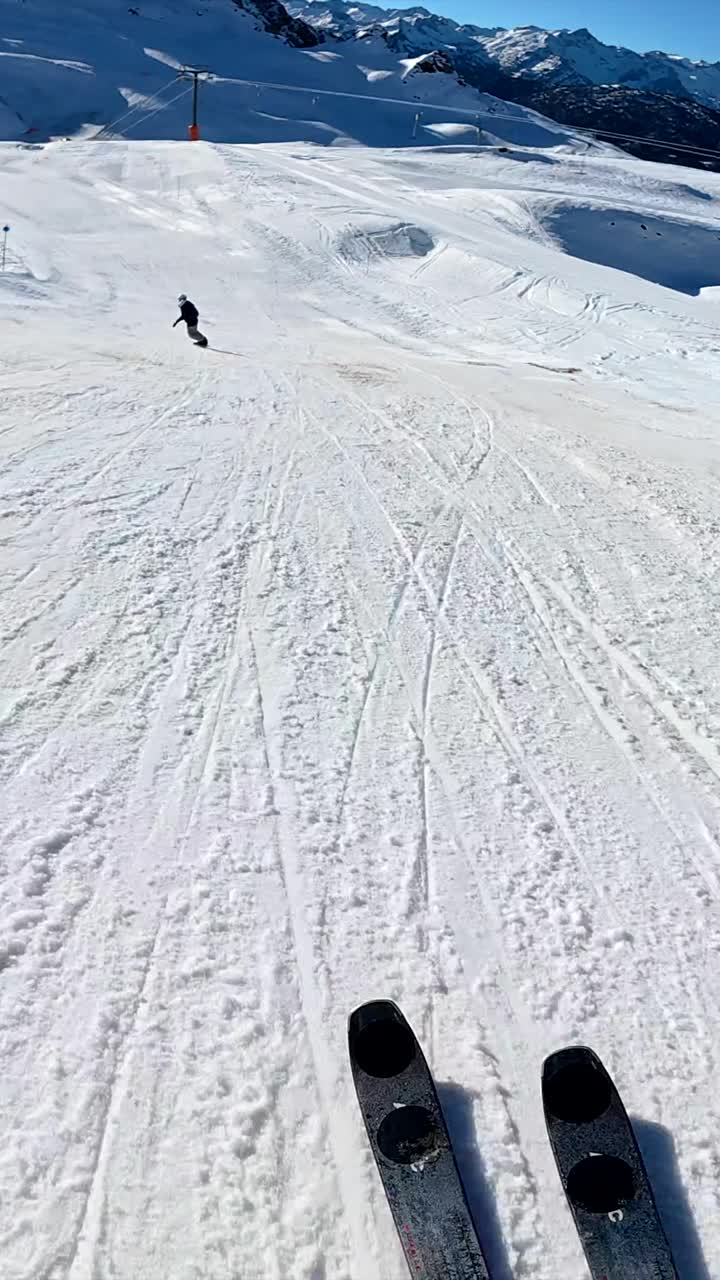 Skiing on a sunny day in the mountains