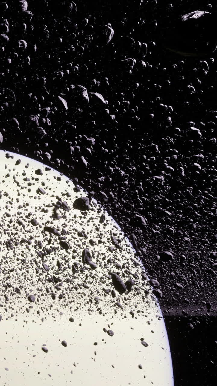 Danza celeste di asteroidi e pianeti in un paesaggio cosmico