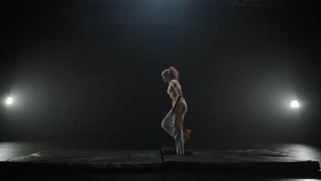 luchadores de capoeira realizando movimientos dinámicos en el escenario. artes marciales, danza y acrobacias en acción. atletas de pecho desnudo mostrando fuerza, flexibilidad y técnica bajo los reflectores