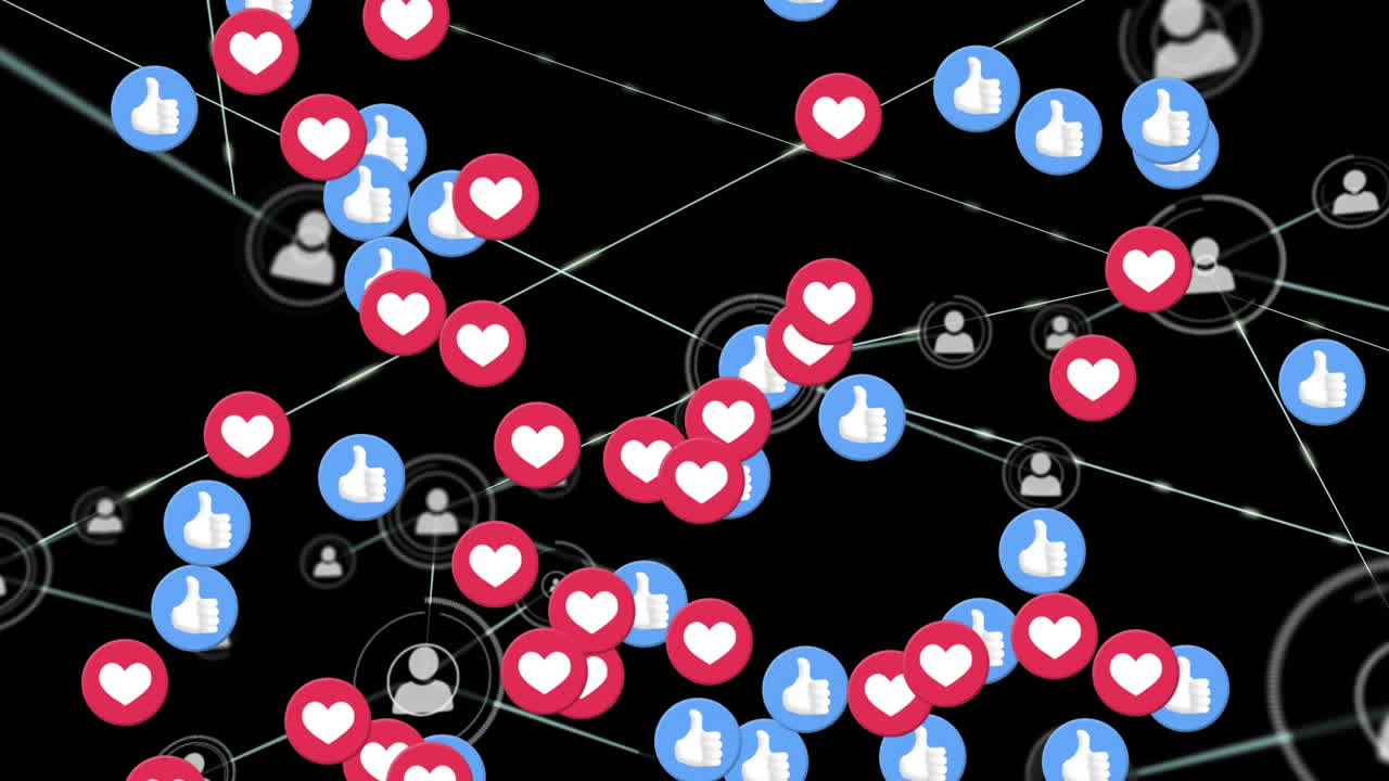 анимация сетевых соединений с поднимающимися иконками