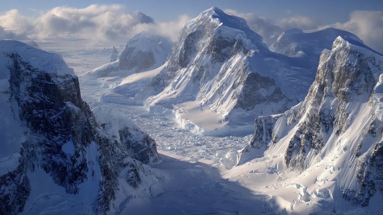 A Stunning Visual Journey Through Majestic Ice-Covered Mountains and Glaciers, Capturing the Beauty of Winter Landscapes in High-Resolution Detail