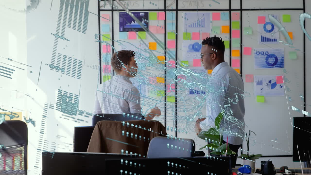 animación del procesamiento de datos sobre diversas personas de negocios en la oficina