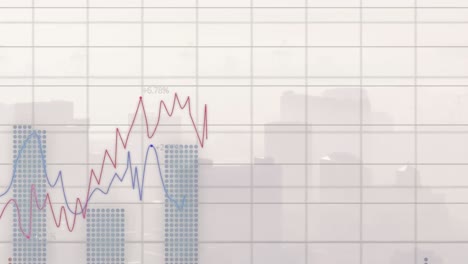 Animación-Del-Procesamiento-De-Datos-Estadísticos-A-Través-De-La-Red-Grid-Frente-A-La-Vista-Aérea-Del-Paisaje-Urbano.