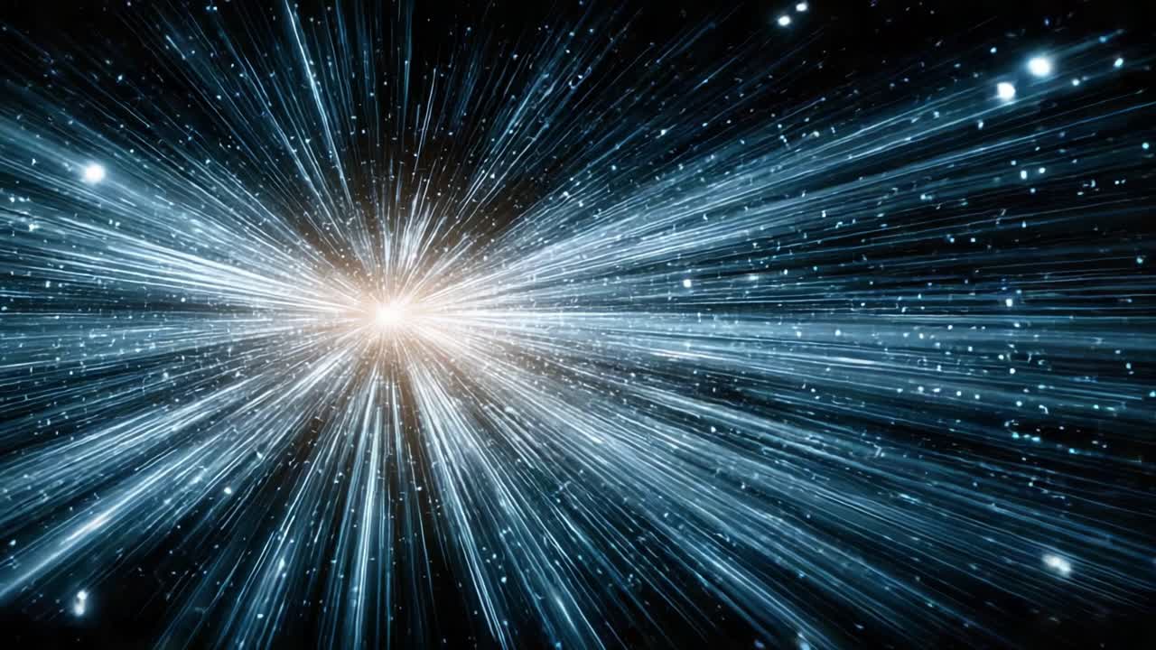 Stunning Visualization of Light Burst with Radiating Particles and Streaks, Capturing the Essence of Cosmic Energy and Celestial Motion in a Dark Space Background