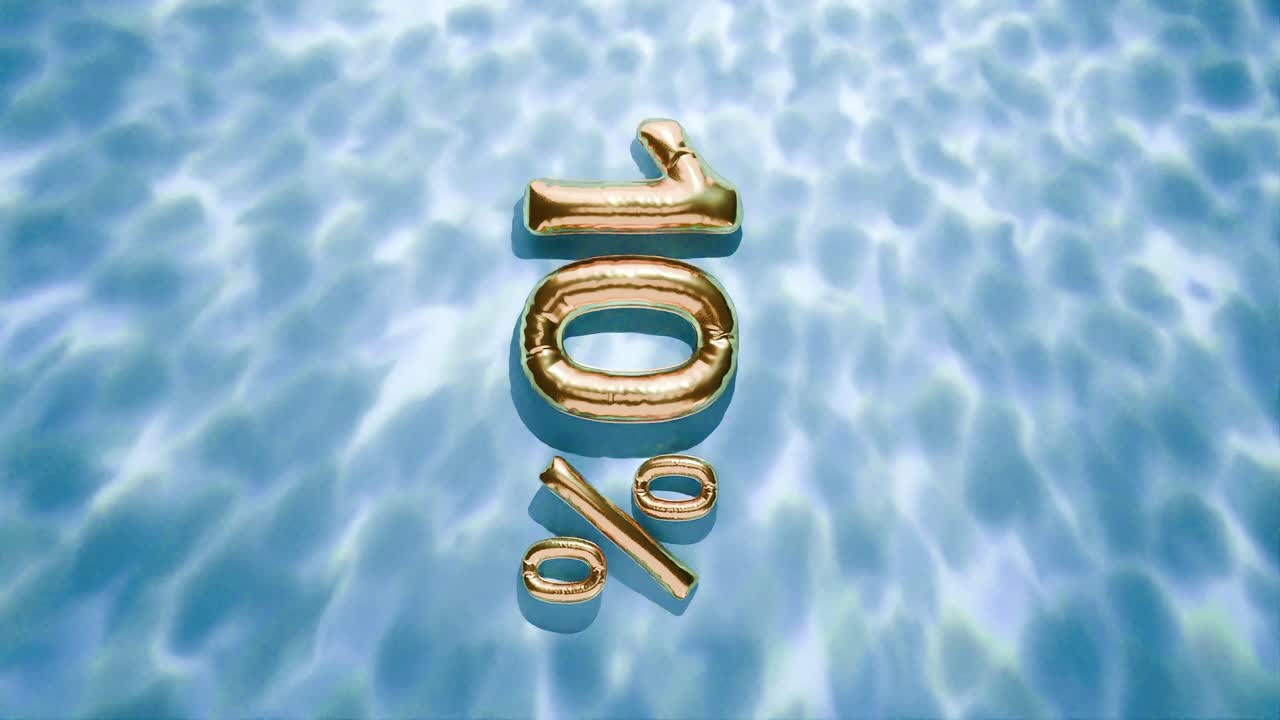 물 위에 떠있는 황금색 10% 파란색 배경의 수직 파동