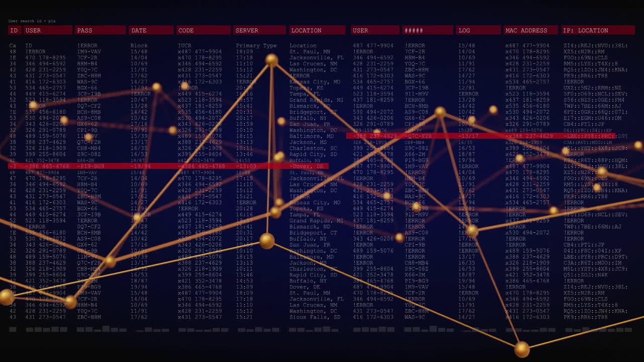 어두운 배경에서 디지털 데이터 처리 및 연결의 애니메이션