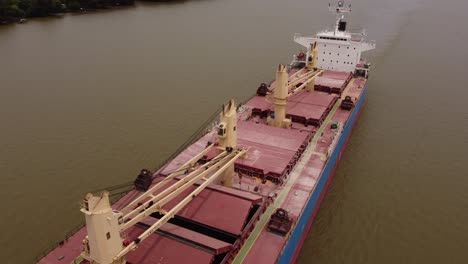 big bulk carrier cargo ship sailing along parana river in argentina