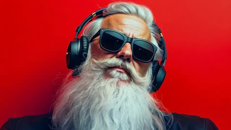 a man with a long white beard wearing sunglasses and headphones
