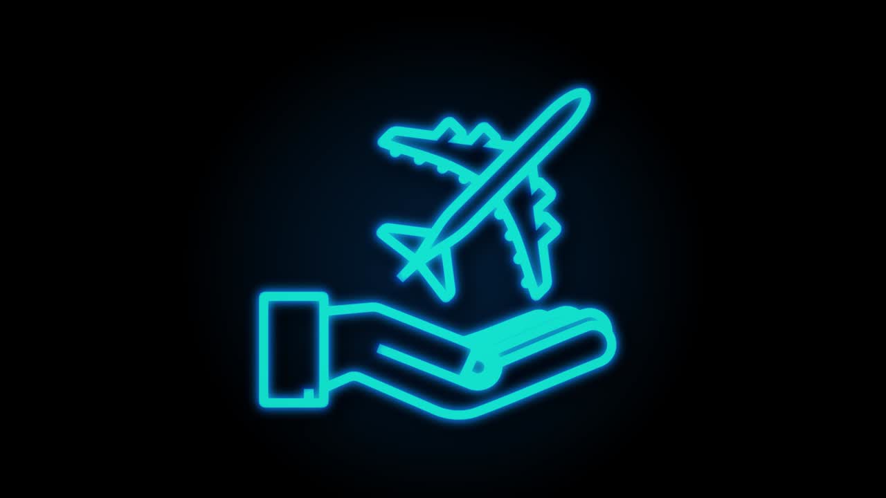ícone de mão de avião, ótimo design para qualquer propósito. avião de papel desenhado à mão. desenho de linha contínua. ícone de néon. gráficos de movimento.